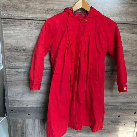London Fog 7 Red Hooded Jacket Fleece Lined Classic Preppy Luxury Vintage Style